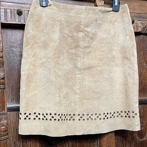New Frontier Tan Suede Skirt with Studded Hem Size 4